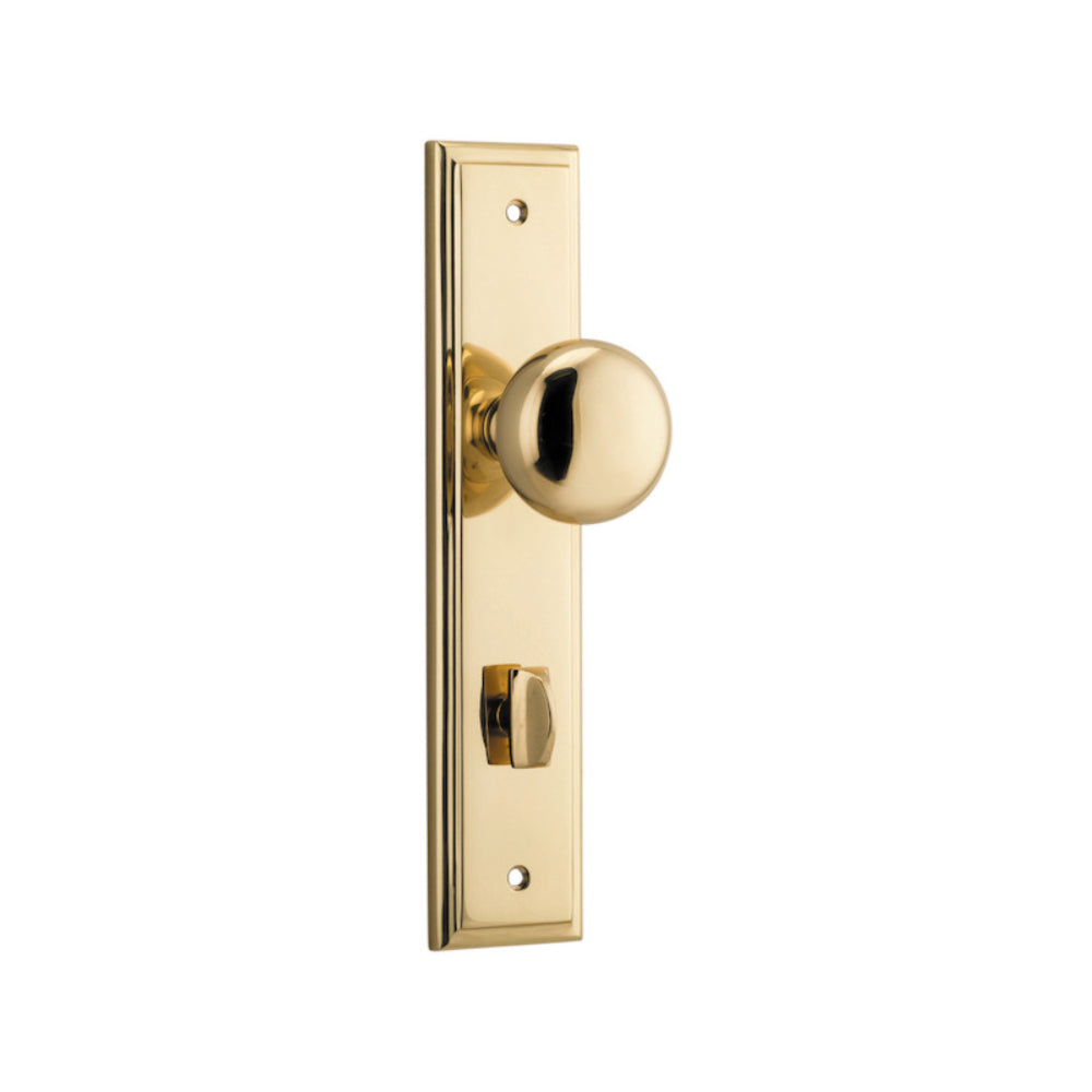 Door Knob Cambridge Stepped Privacy Polished Brass CTC85mm H240xW50xP67mm in Polished Brass