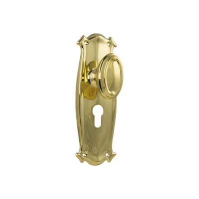 Door Knob Bungalow Euro Pair Polished Brass H197xW68xP60mm in Polished Brass