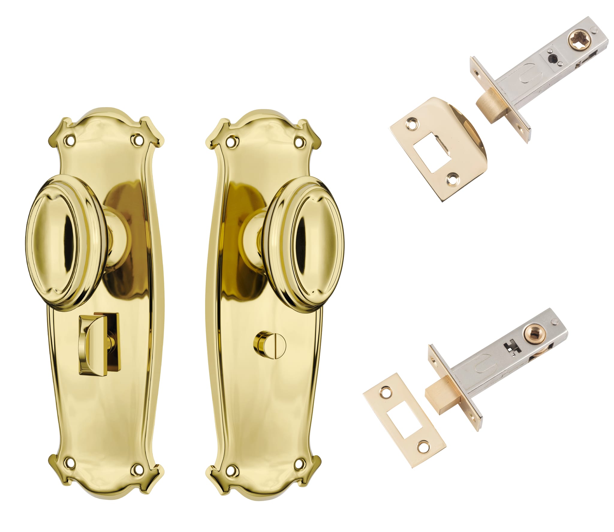 Door Knob Bungalow Polished Brass Privacy Set in Polished Brass