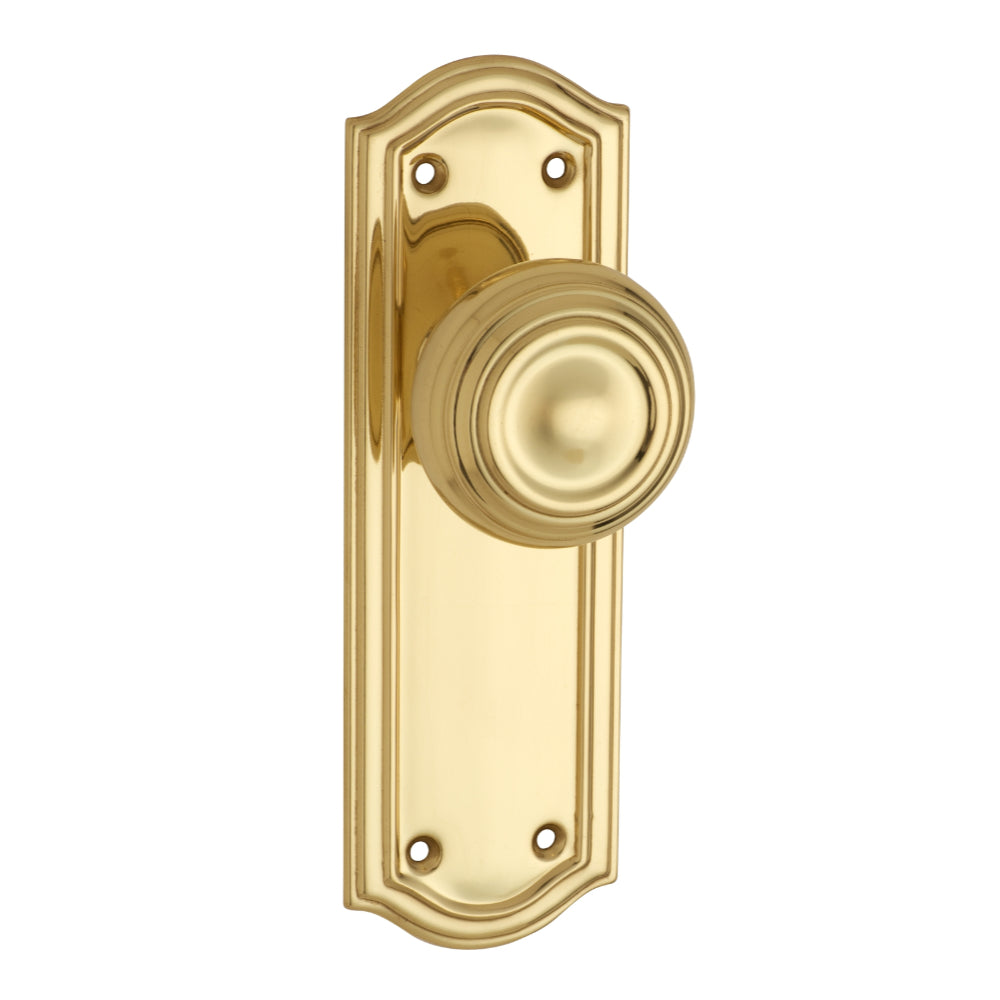 Door Knob Kensington Latch Pair Polished Brass H175xP57xW58mm in Polished Brass