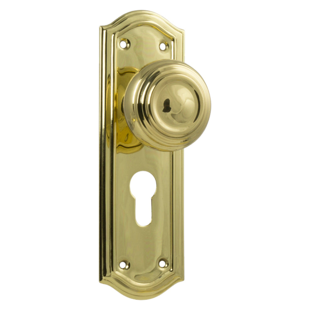 Door Knob Kensington Euro Pair Polished Brass H175xP57xW58mm in Polished Brass