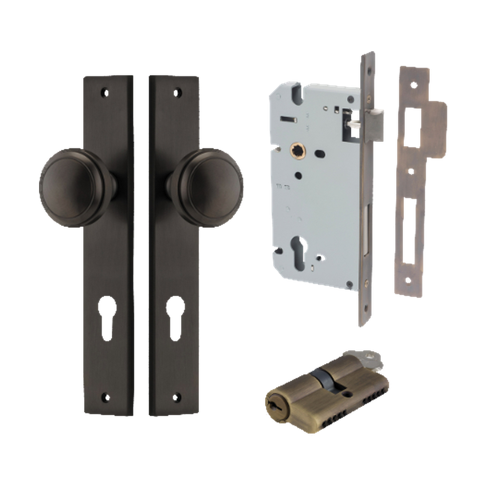 Door Knob Paddington Rectangular Euro Signature Brass CTC85mm H240xW38xP68mm Entrance Kit Mortice Lock Euro Signature Brass CTC85mm Backset 60mm, Euro Cylinder Dual Function 5 Pin Signature Brass L65mm KA1 in Signature Brass