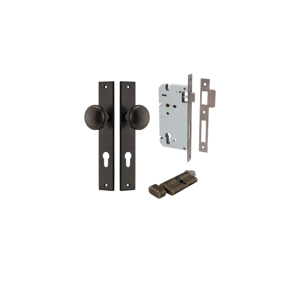 Door Knob Paddington Rectangular Euro Signature Brass CTC85mm H240xW38xP68mm Entrance Kit Mortice Lock Euro Signature Brass CTC85mm Backset 60mm, Euro Cylinder Key Thumb 6 Pin Signature Brass L70mm KA1 in Signature Brass