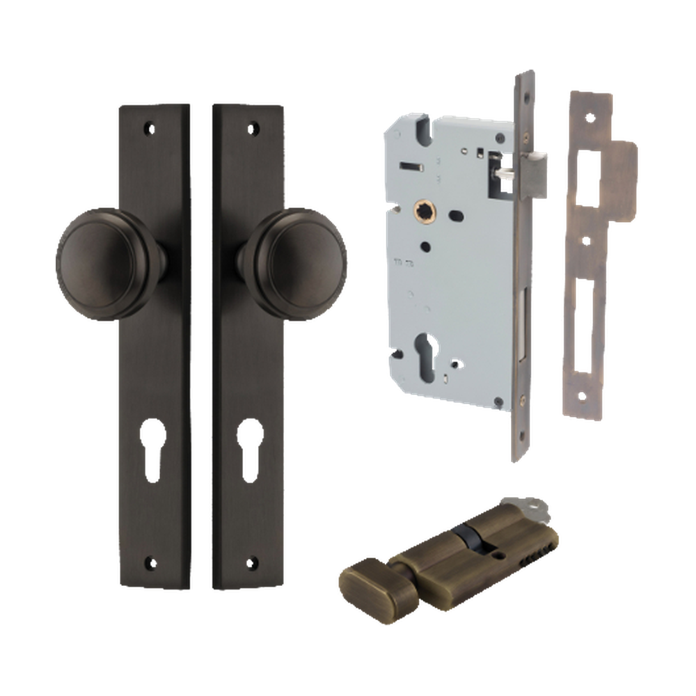Door Knob Paddington Rectangular Euro Signature Brass CTC85mm H240xW38xP68mm Entrance Kit Mortice Lock Euro Signature Brass CTC85mm Backset 60mm, Euro Cylinder Key Thumb 6 Pin Signature Brass L70mm KA1 in Signature Brass