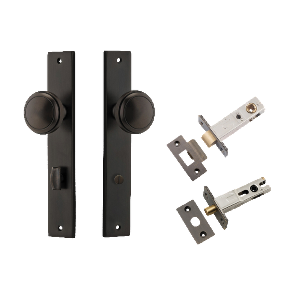 Door Knob Paddington Rectangular Privacy Signature Brass CTC85mm H240xW38xP68mm Inbuilt Privacy Kit Tube Latch Split Cam 'T' Striker Signature Brass Backset 60mm, Privacy Bolt Round Bolt Signature Brass Backset 60mm in Signature Brass