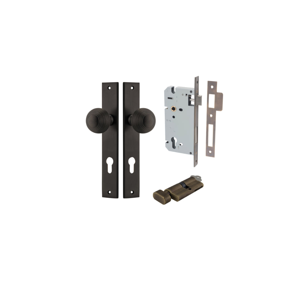 Door Knob Guildford Rectangular Euro Signature Brass CTC85mm H240xW38xP60mm Entrance Kit Mortice Lock Euro Signature Brass CTC85mm Backset 60mm, Euro Cylinder Key Thumb 6 Pin Signature Brass L70mm KA1 in Signature Brass