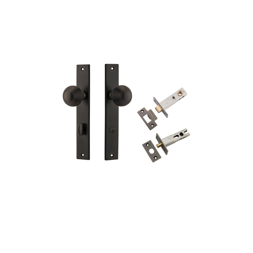 Door Knob Guildford Rectangular Privacy Signature Brass CTC85mm H240xW38xP60mm Inbuilt Privacy Kit Tube Latch Split Cam 'T' Striker Signature Brass Backset 60mm, Privacy Bolt Round Bolt Signature Brass Backset 60mm in Signature Brass