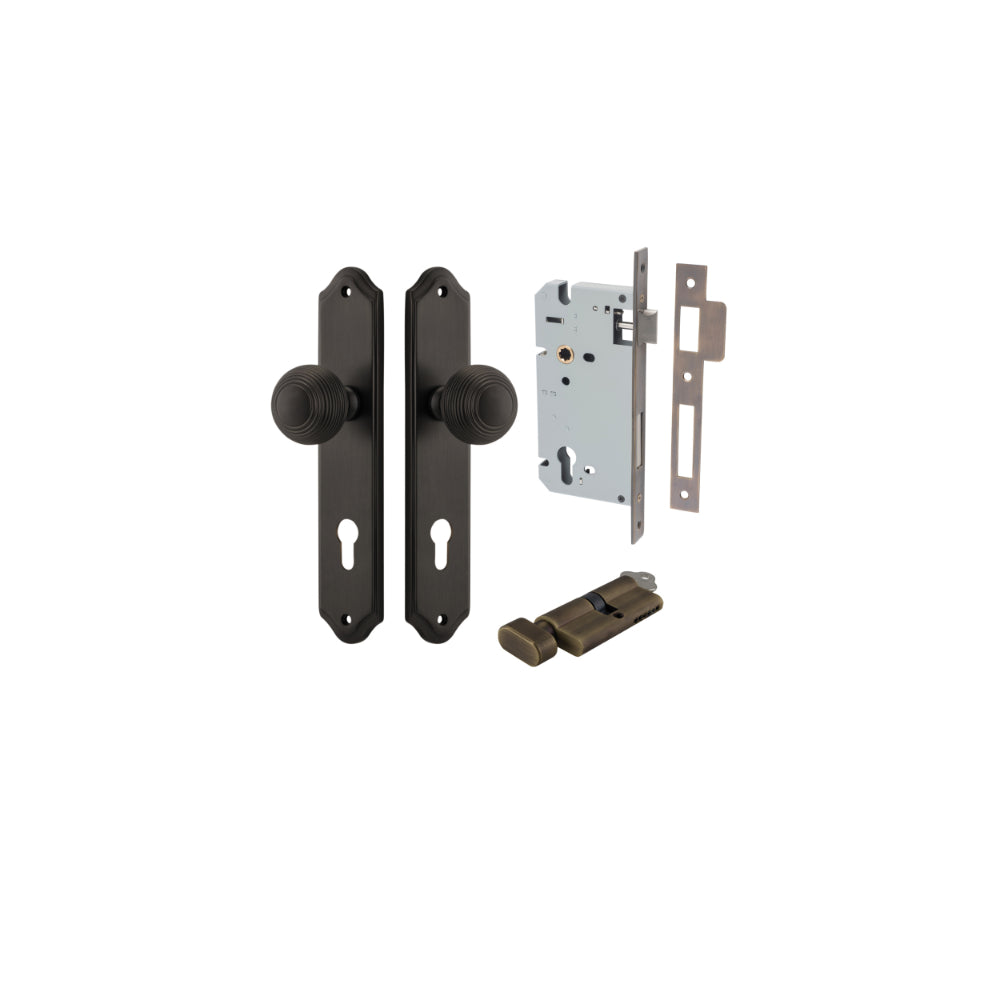 Door Knob Guildford Shouldered Euro Signature Brass CTC85mm H240xW50xP60mm Entrance Kit, Mortice Lock Euro Signature Brass CTC85mm Backset 60mm, Euro Cylinder Key Thumb 6 Pin Signature Brass L70mm KA1 in Signature Brass