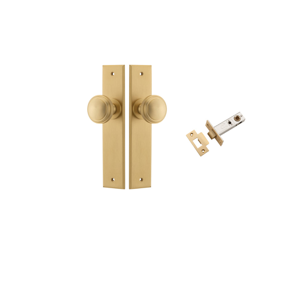 Door Knob Paddington Chamfered Brushed Brass D55xP63mm BPH240xW50mm Passage Kit, Tube Latch Split Cam 'T' Striker Brushed Brass Backset 60mm in Brushed Brass