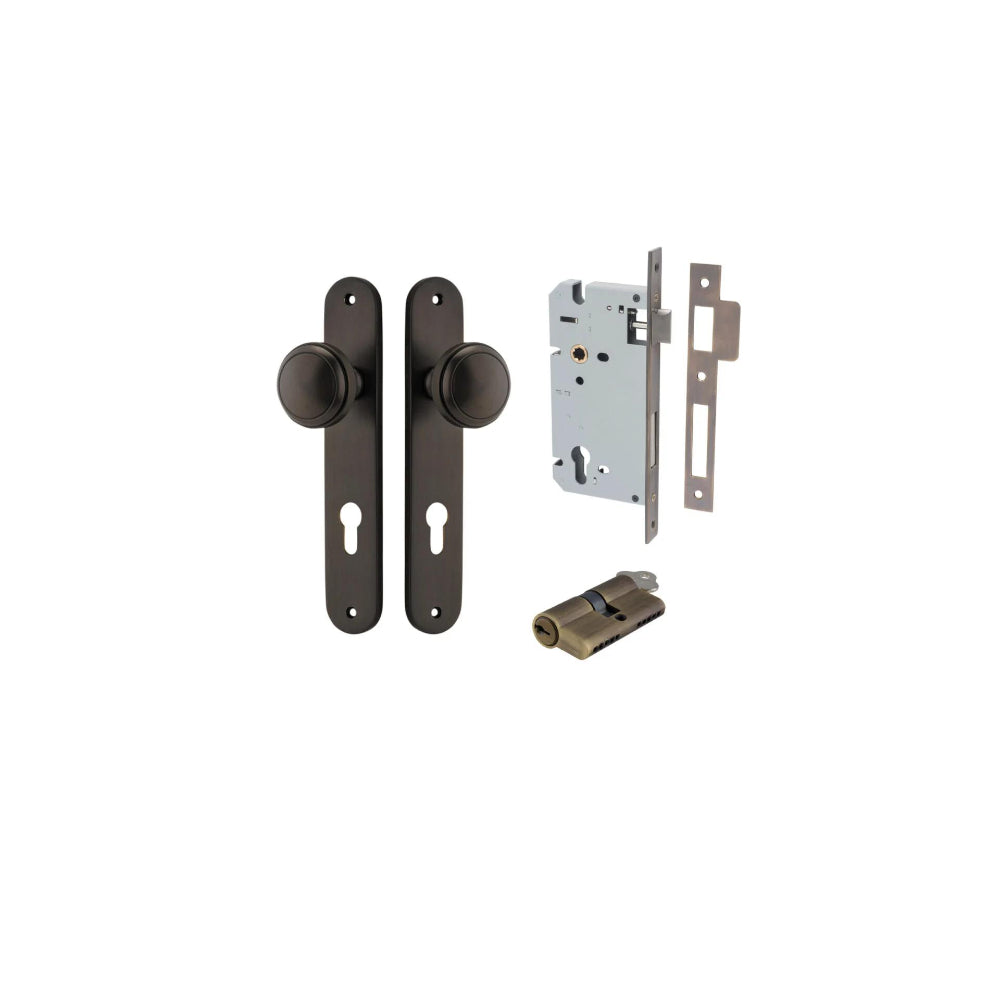 Door Knob Paddington Oval Euro Signature Brass CTC85mm H240xW40xP68mm Entrance Kit, Mortice Lock Euro Signature Brass CTC85mm Backset 60mm, Euro Cylinder Dual Function 5 Pin Signature Brass L65mm KA1 in Signature Brass
