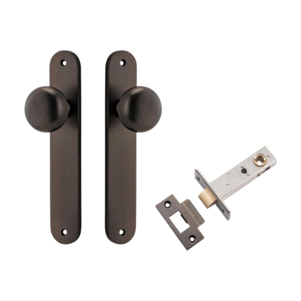 Door Knob Cambridge Oval Latch Signature Brass H240xW40xP67mm Passage Kit, Tube Latch Split Cam 'T' Striker Signature Brass Backset 60mm in Signature Brass
