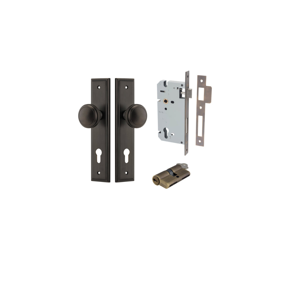Door Knob Paddington Stepped Euro Signature Brass CTC85mm H240xW50xP68mm Entrance Kit, Mortice Lock Euro Signature Brass CTC85mm Backset 60mm, Euro Cylinder Dual Function 5 Pin Signature Brass L65mm KA1 in Signature Brass