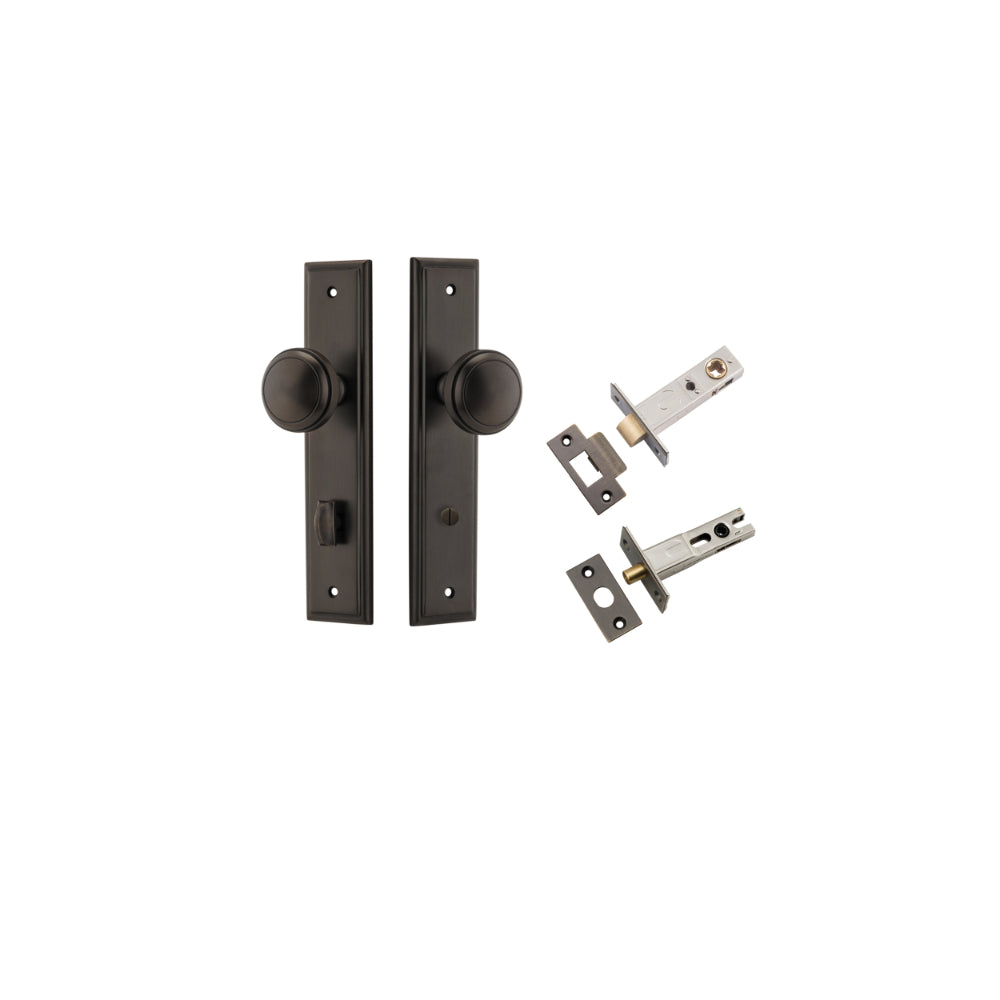 Door Knob Paddington Stepped Privacy Signature Brass CTC85mm H240xW50xP68mm Inbuilt Privacy Kit, Tube Latch Split Cam 'T' Striker Signature Brass Backset 60mm, Privacy Bolt Round Bolt Signature Brass Backset 60mm in Signature Brass