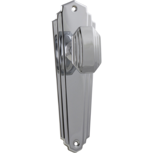 Door Knob Elwood Art Deco Latch Pair Chrome Plated H200xW63xP47mm in Chrome Plated