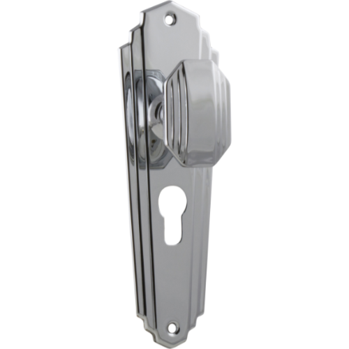 Door Knob Elwood Art Deco Euro Pair Chrome Plated H200xW63xP47mm in Chrome Plated