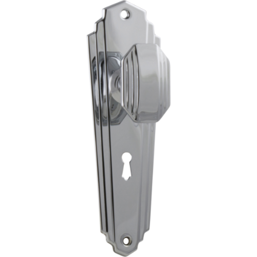 Door Knob Elwood Art Deco Lock Pair Chrome Plated H200xW63xP47mm in Chrome Plated