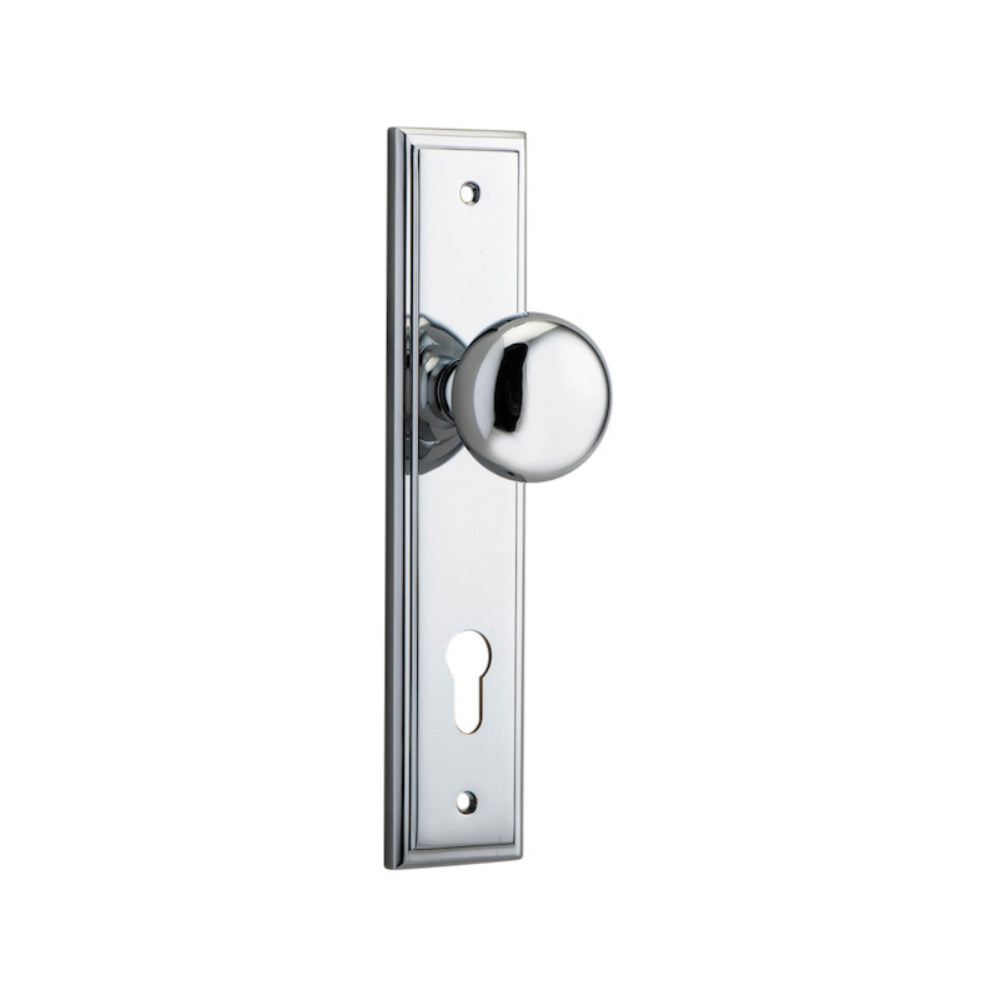 Door Knob Cambridge Stepped Euro Polished Chrome CTC85mm H237xW50xP67mm in Polished Chrome