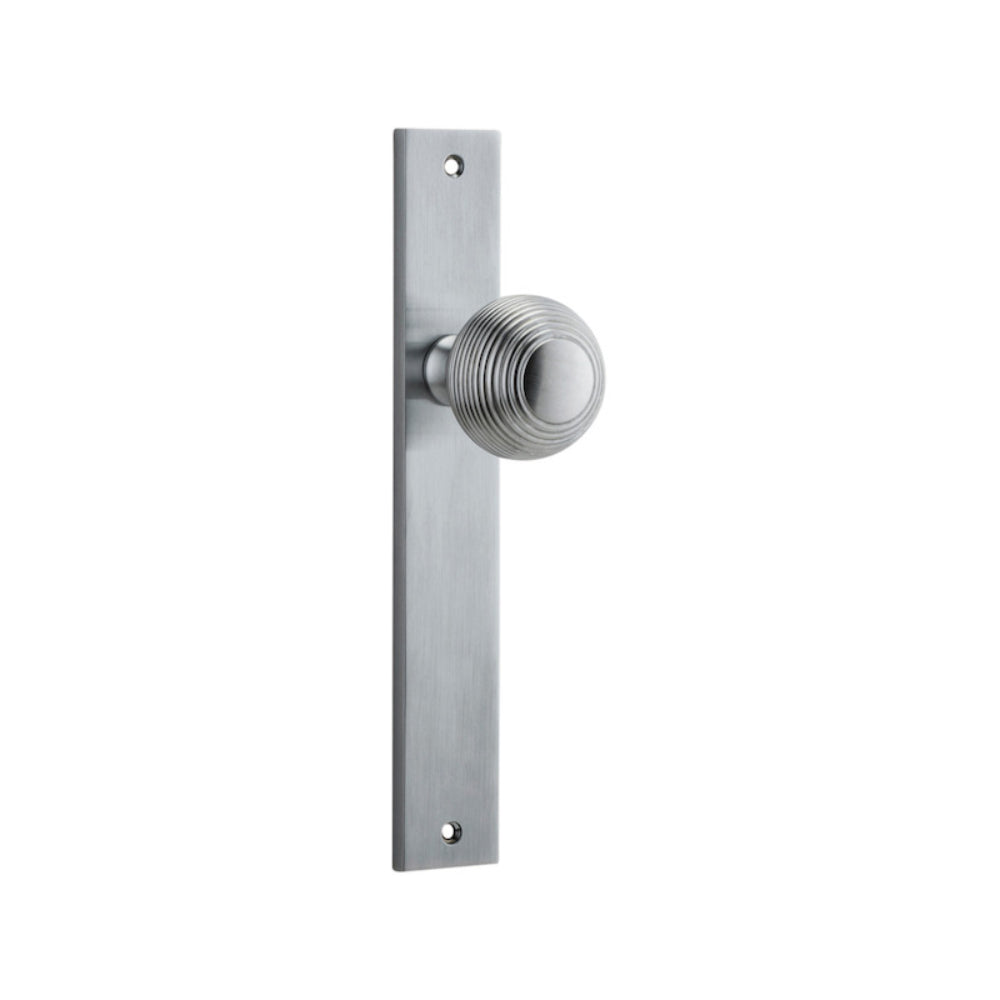 Door Knob Guildford Rectangular Latch Brushed Chrome H240xW38xP60mm in Brushed Chrome