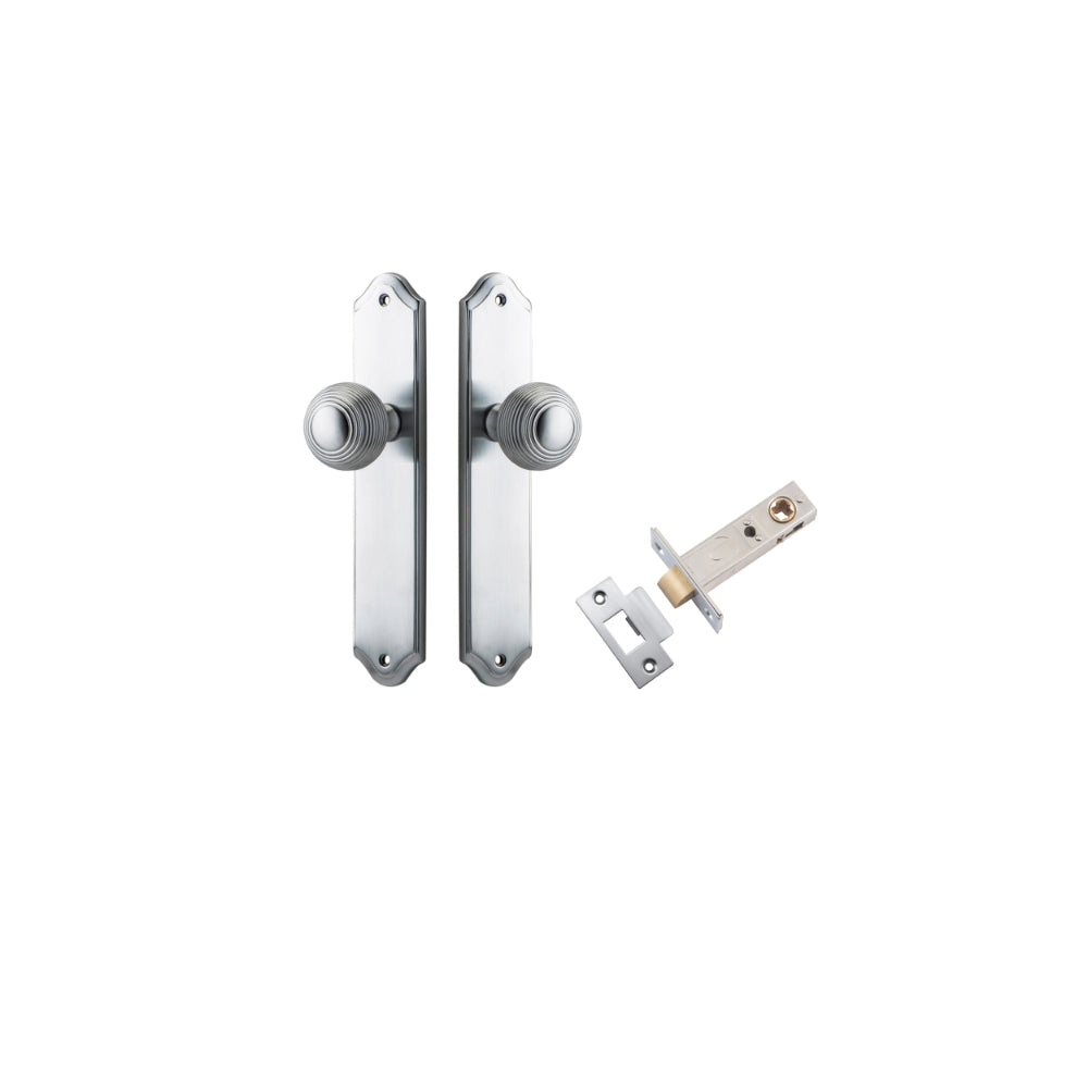 Door Knob Guildford Shouldered Latch Brushed Chrome H240xW50xP60mm Passage Kit, Tube Latch Split Cam 'T' Striker Brushed Chrome Backset 60mm in Brushed Chrome