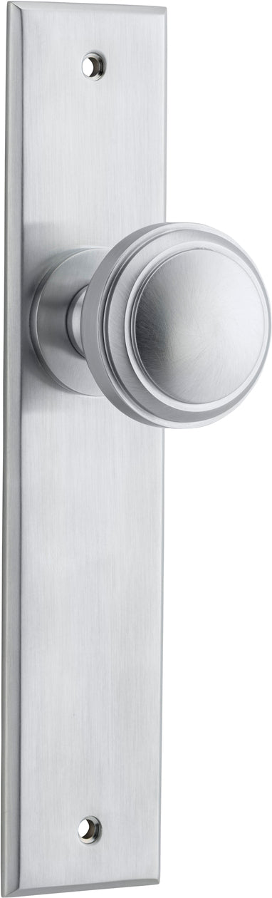 Door Knob Paddington Chamfered Latch Brushed Chrome H240xW50xP63mm in Brushed Chrome