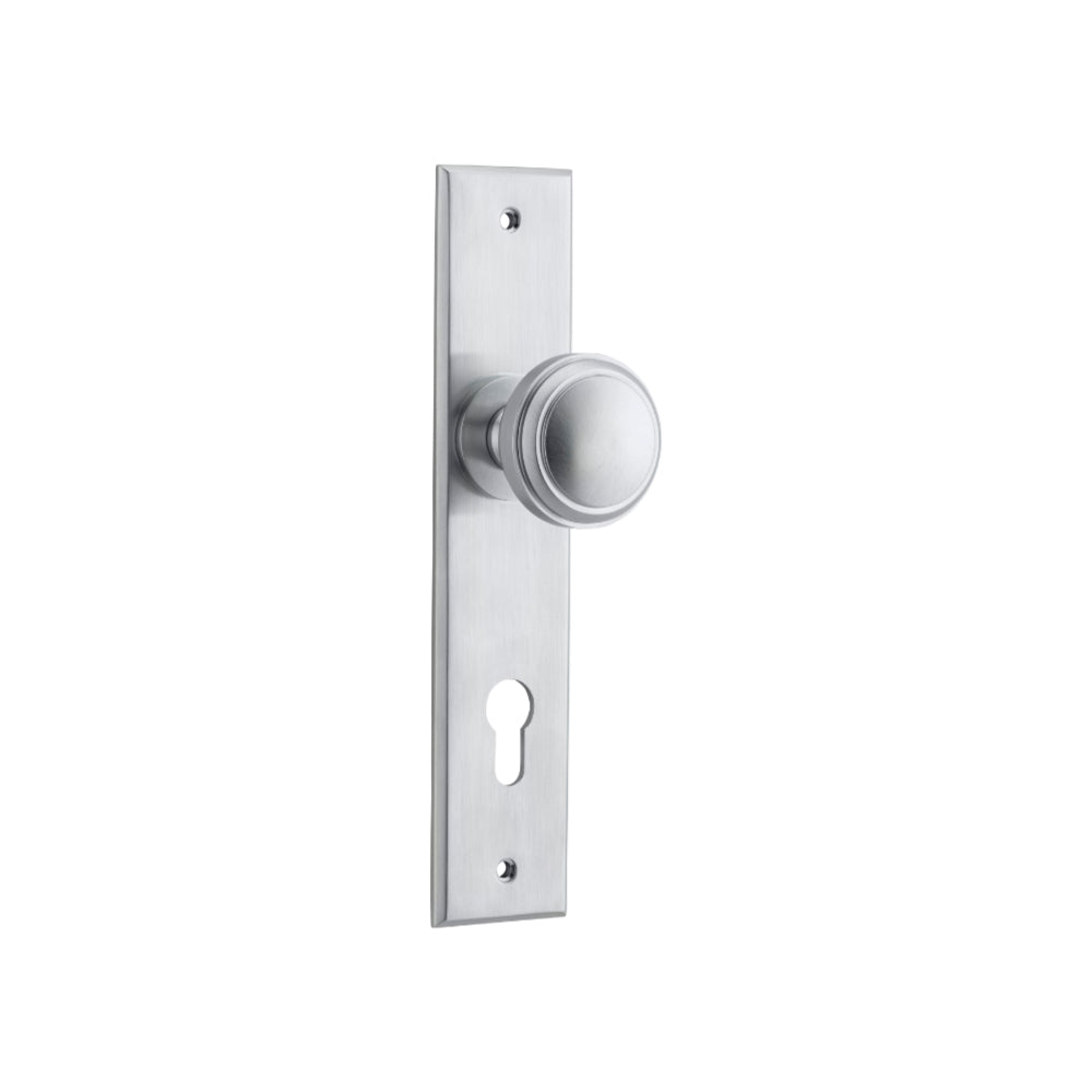 Door Knob Paddington Chamfered Euro Brushed Chrome H240xW50xP63mm in Brushed Chrome