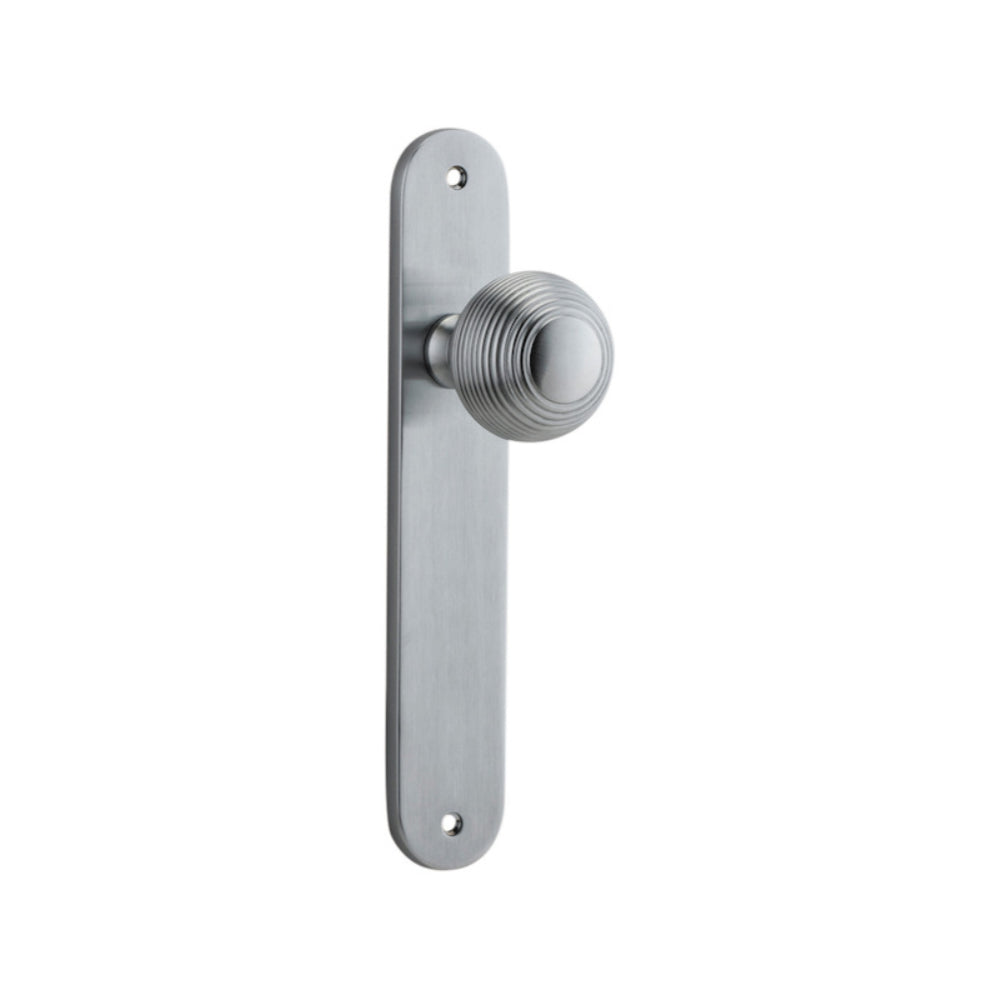 Door Knob Guildford Oval Latch Brushed Chrome H230xW40xP60mm in Brushed Chrome