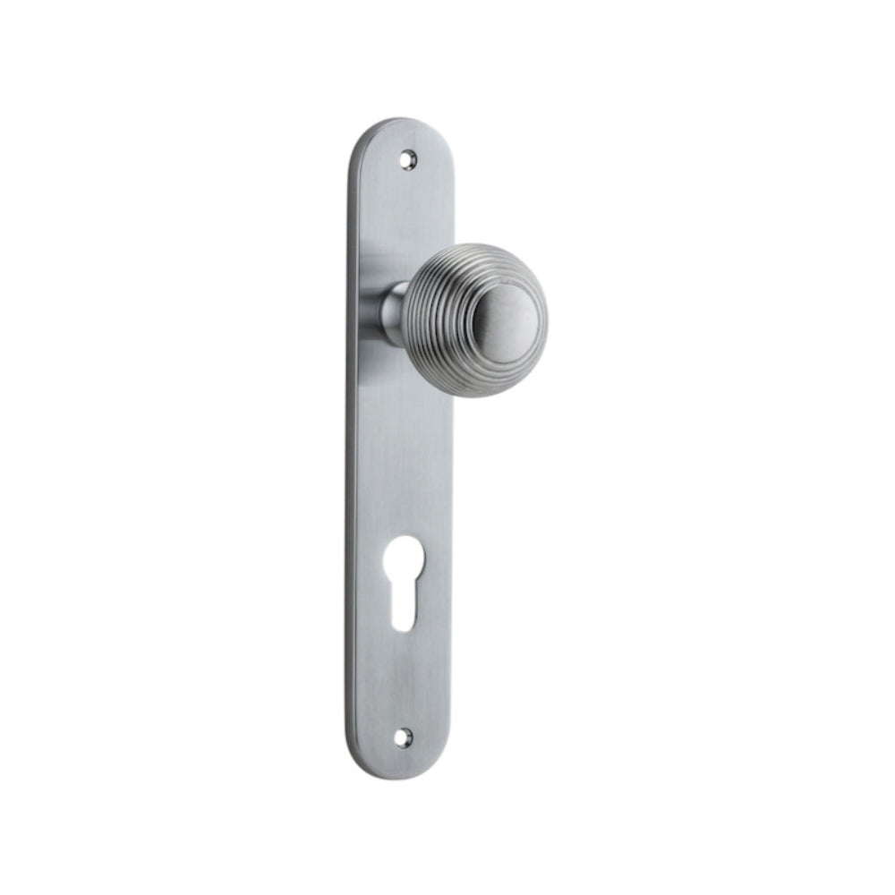Door Knob Guildford Oval Euro Brushed Chrome CTC85mm H230xW40xP60mm in Brushed Chrome