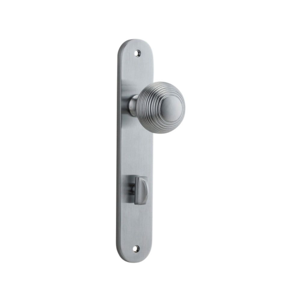 Door Knob Guildford Oval Privacy Brushed Chrome CTC85mm H230xW40xP60mm in Brushed Chrome