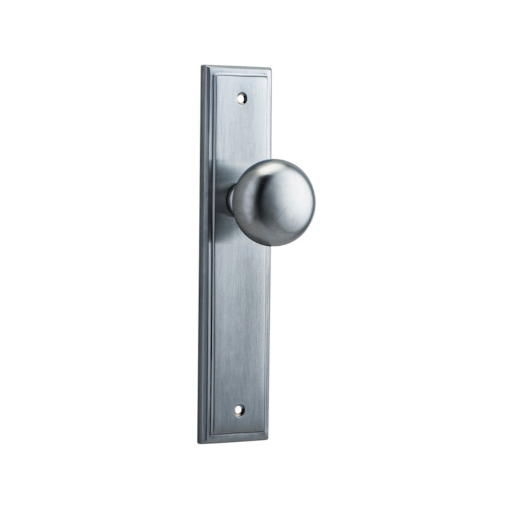 Door Knob Cambridge Stepped Latch Brushed Chrome H237xW50xP67mm in Brushed Chrome