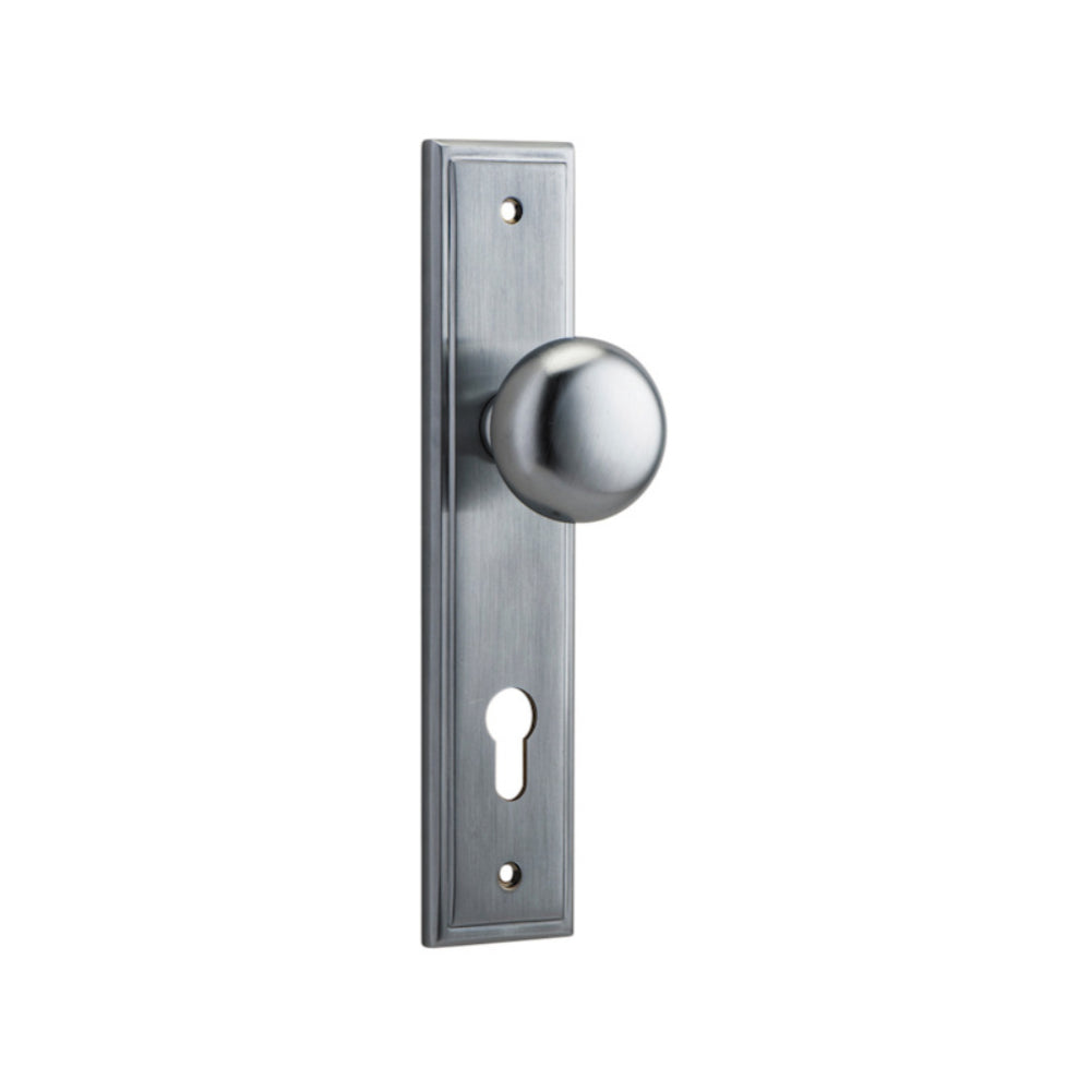 Door Knob Cambridge Stepped Euro Brushed Chrome CTC85mm H237xW50xP67mm in Brushed Chrome