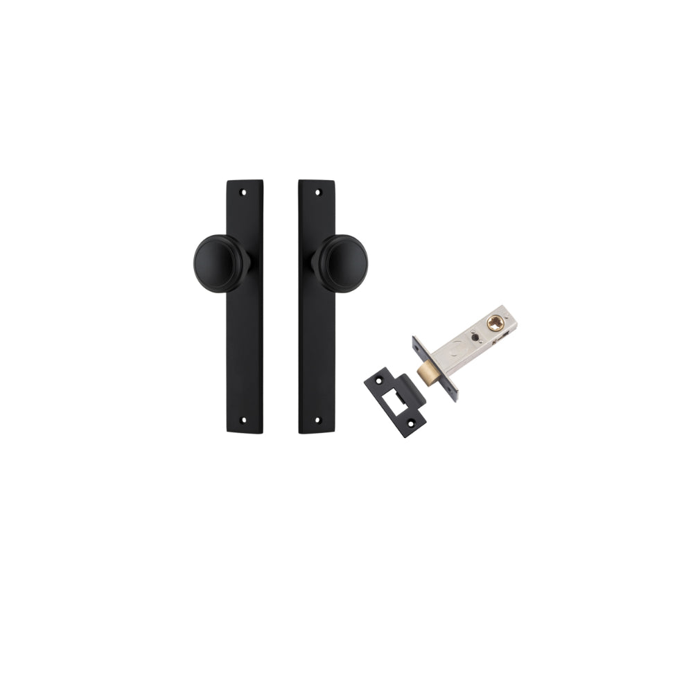 Door Knob Paddington Rectangular Latch Matt Black H240xW38xP68mm Passage Kit Tube Latch Split Cam 'T' Striker Matt Black Backset 60mm in Matt Black
