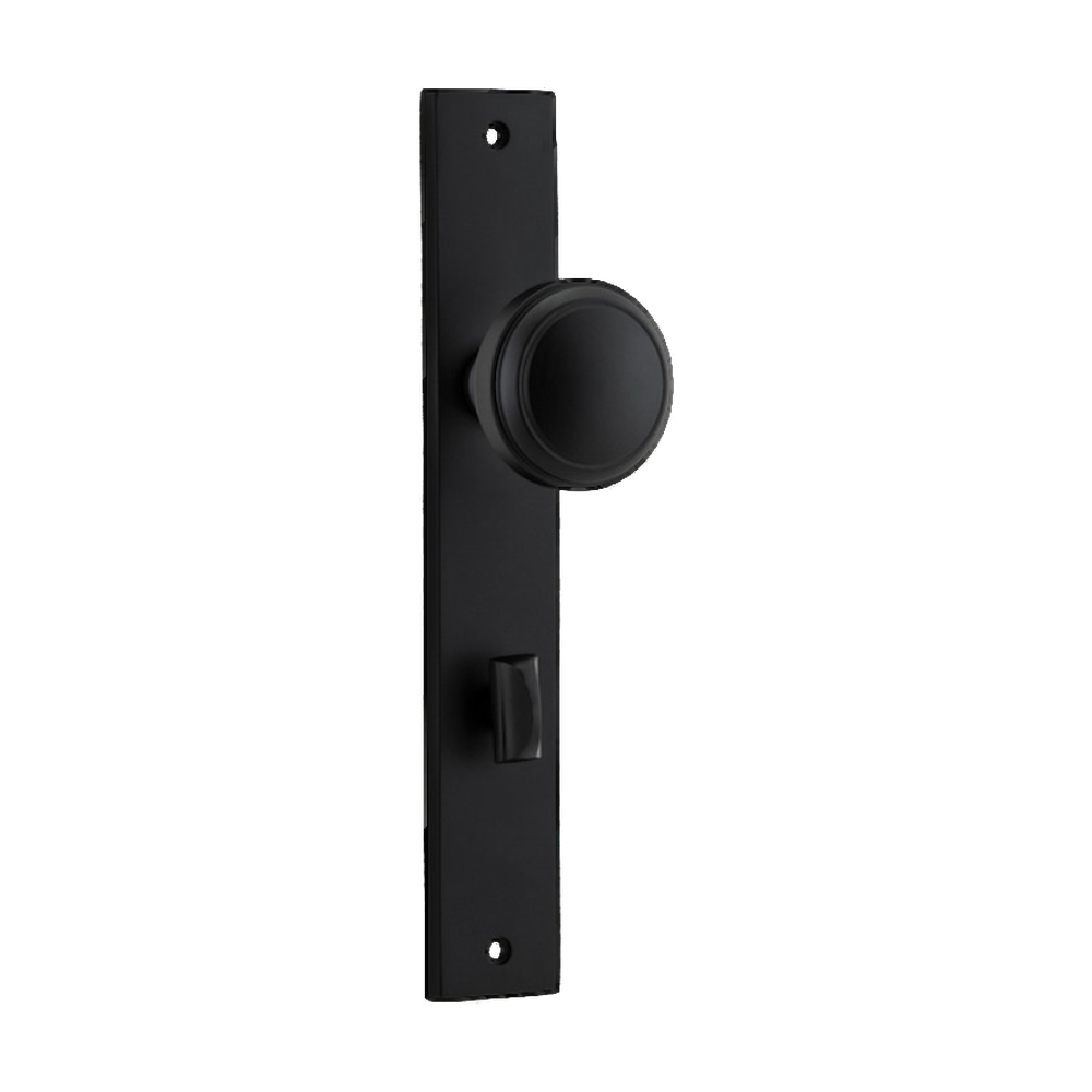 Door Knob Paddington Rectangular Privacy Matt Black CTC85mm H240xW38xP68mm in Matt Black