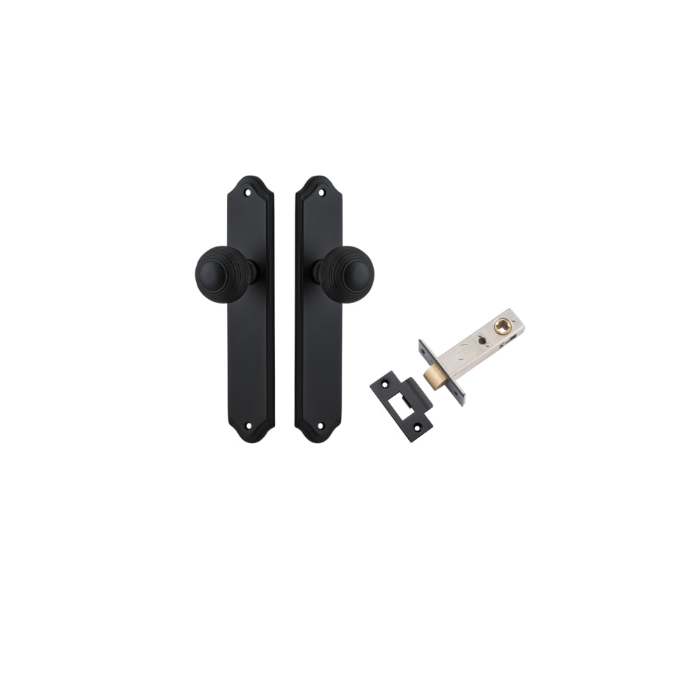 Door Knob Guildford Shouldered Latch Matt Black H240xW50xP60mm Passage Kit, Tube Latch Split Cam 'T' Striker Matt Black Backset 60mm in Matt Black