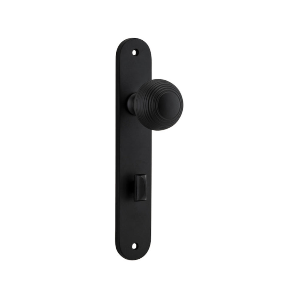 Door Knob Guildford Oval Privacy Matt Black CTC85mm H230xW40xP60mm in Matt Black