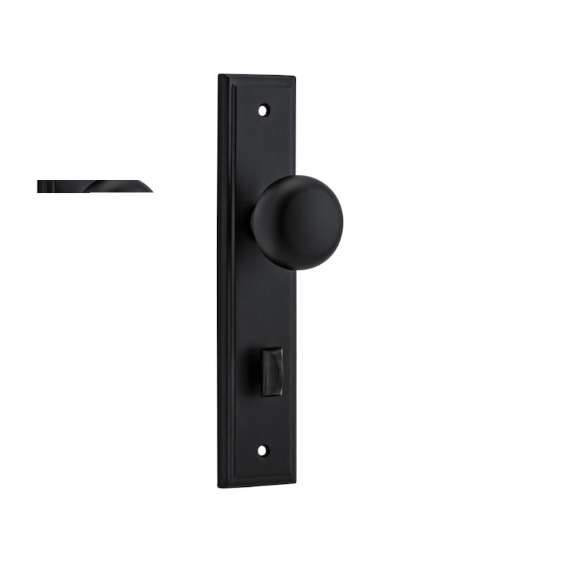 Door Knob Cambridge Stepped Privacy Matt Black CTC85mm H237xW50xP67mm in Matt Black