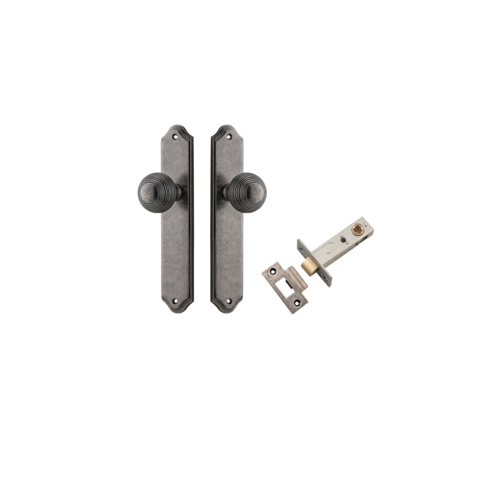 Door Knob Guildford Shouldered Latch Distressed Nickel H240xW50xP60mm Passage Kit, Tube Latch Split Cam 'T' Striker Distressed Nickel Backset 60mm in Distressed Nickel