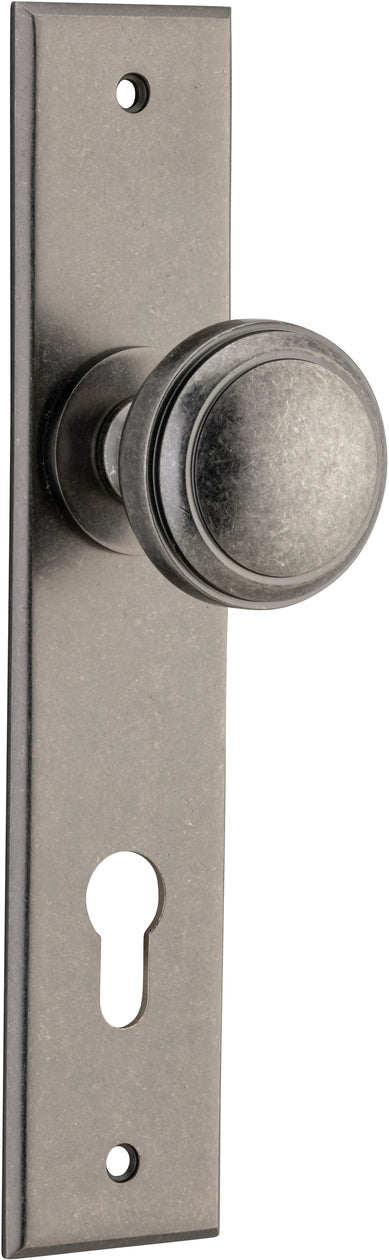 Door Knob Paddington Chamfered Euro Distressed Nickel H240xW50xP63mm in Distressed Nickel