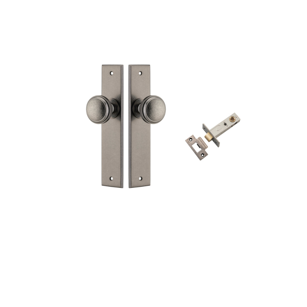 Door Knob Paddington Chamfered Distressed Nickel D55xP63mm BPH240xW50mm Passage Kit, Tube Latch Split Cam 'T' Striker Distressed Nickel Backset 60mm in Distressed Nickel