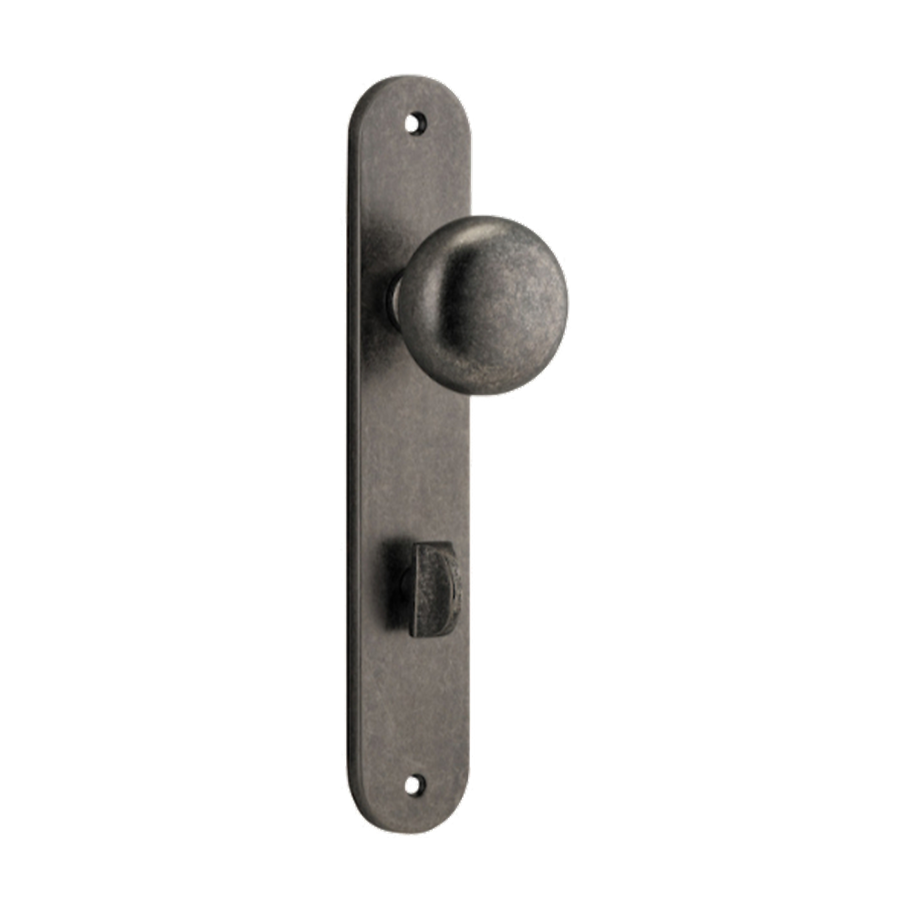 Door Knob Cambridge Oval Privacy Distressed Nickel CTC85mm H230xW40xP67mm in Distressed Nickel