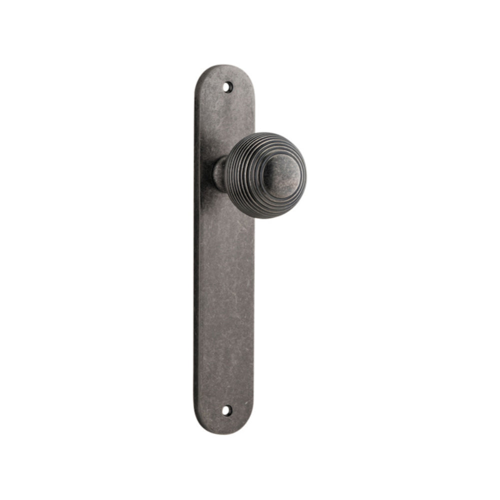 Door Knob Guildford Oval Latch Distressed Nickel H230xW40xP60mm in Distressed Nickel