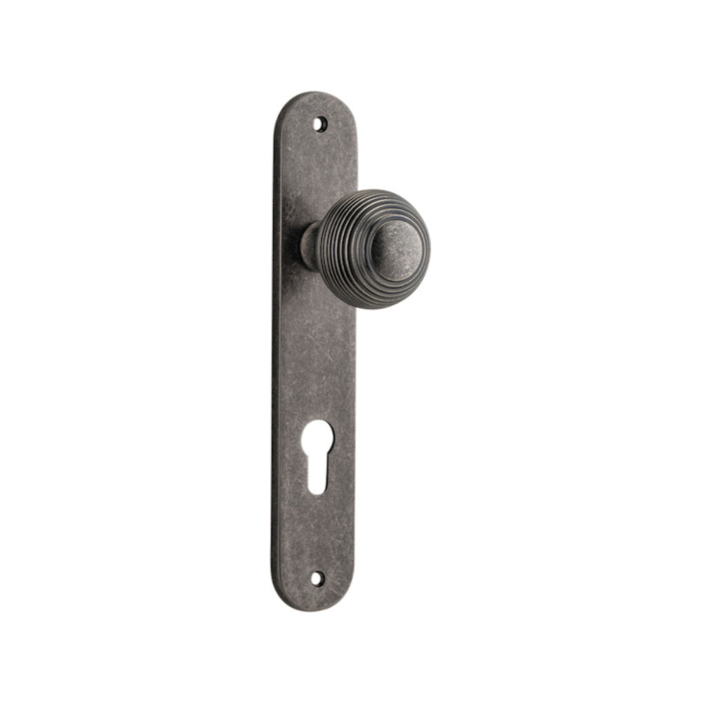 Door Knob Guildford Oval Euro Distressed Nickel CTC85mm H230xW40xP60mm in Distressed Nickel