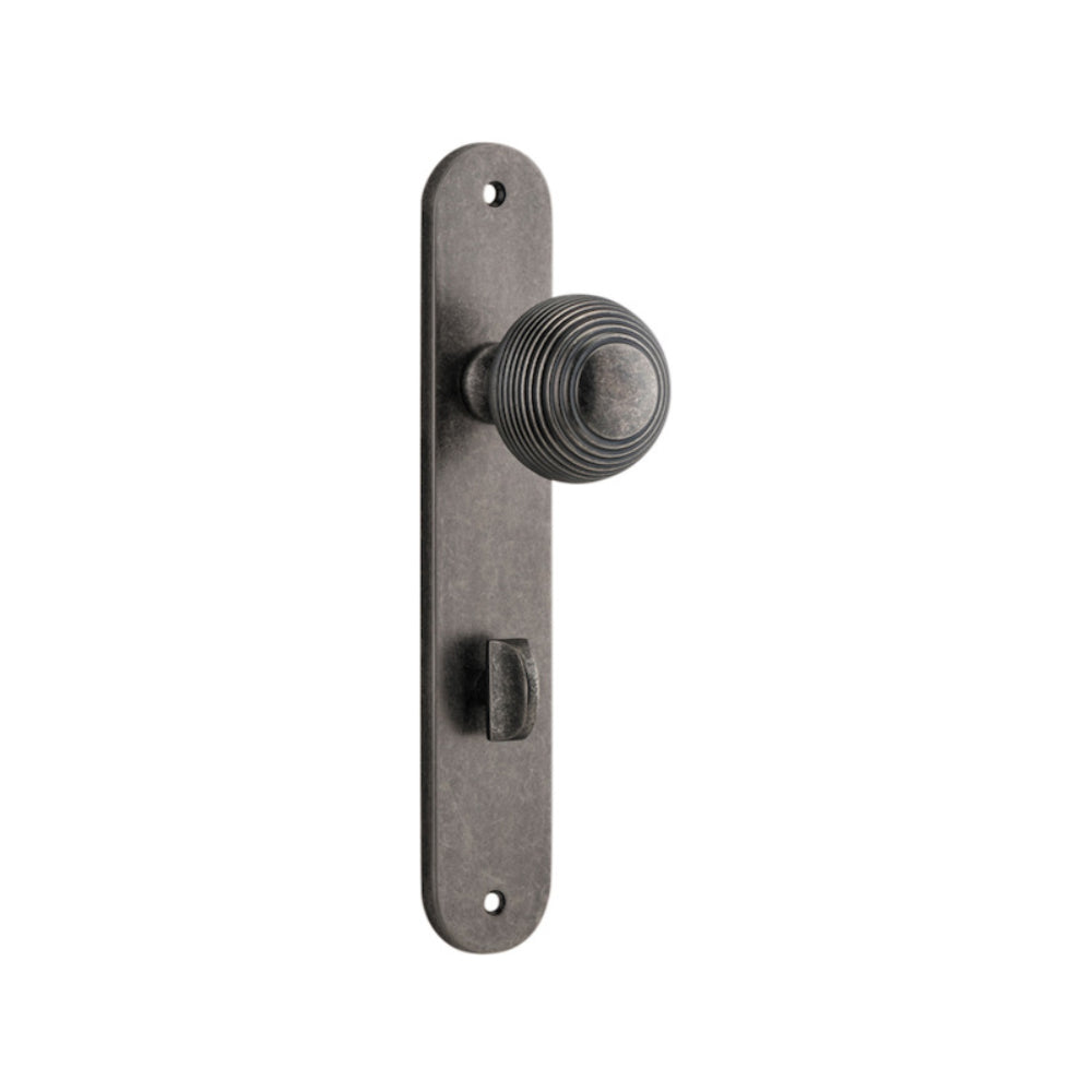 Door Knob Guildford Oval Privacy Distressed Nickel CTC85mm H230xW40xP60mm in Distressed Nickel