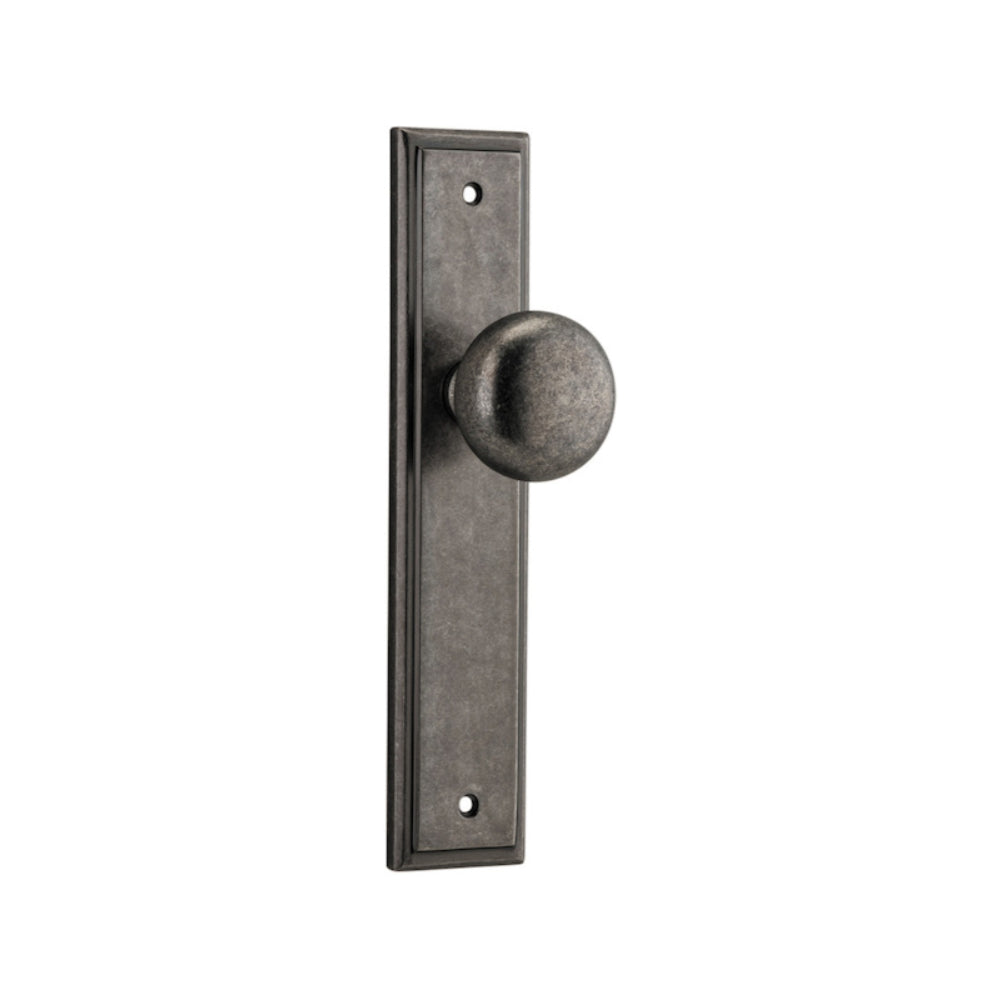 Door Knob Cambridge Stepped Latch Distressed Nickel H237xW50xP67mm in Distressed Nickel