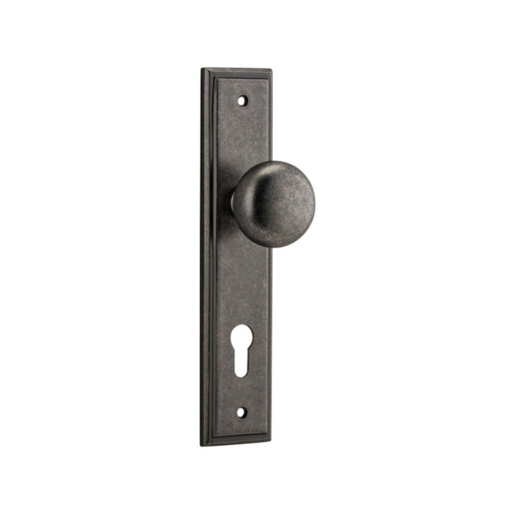 Door Knob Cambridge Stepped Euro Distressed Nickel CTC85mm H237xW50xP67mm in Distressed Nickel