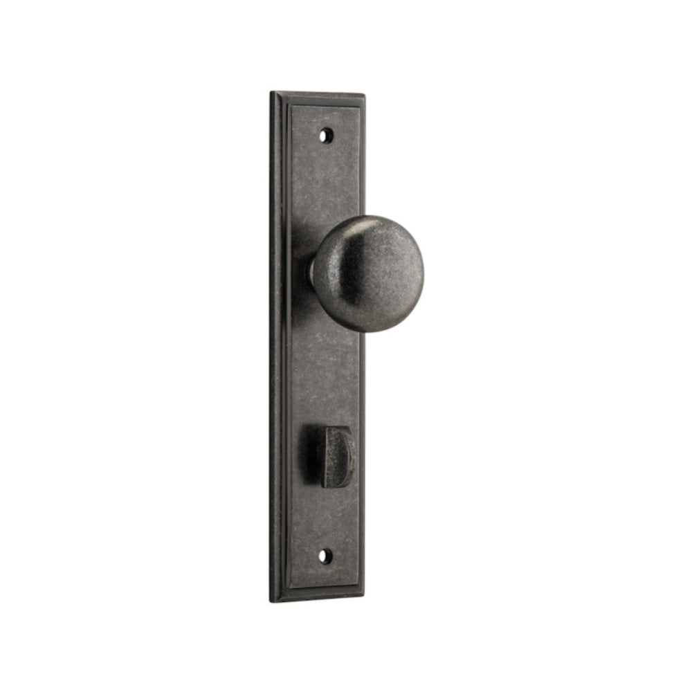 Door Knob Cambridge Stepped Privacy Distressed Nickel CTC85mm H237xW50xP67mm in Distressed Nickel