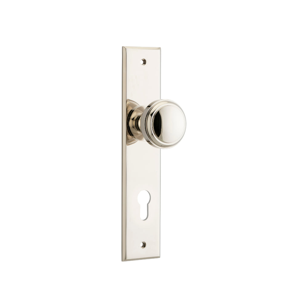 Door Knob Paddington Chamfered Euro Polished Nickel H240xW50xP63mm in Polished Nickel