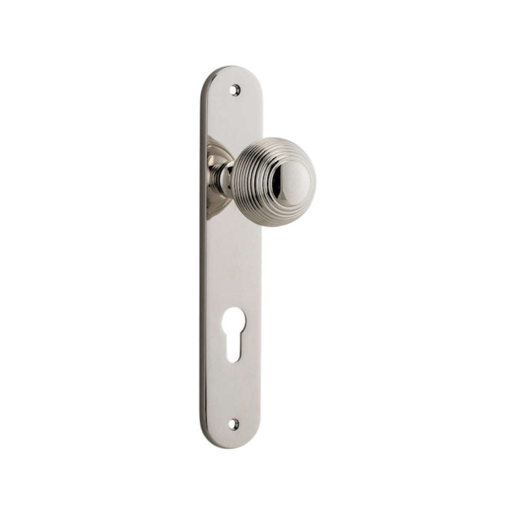Door Knob Guildford Oval Euro Polished Nickel CTC85mm H230xW40xP60mm in Polished Nickel