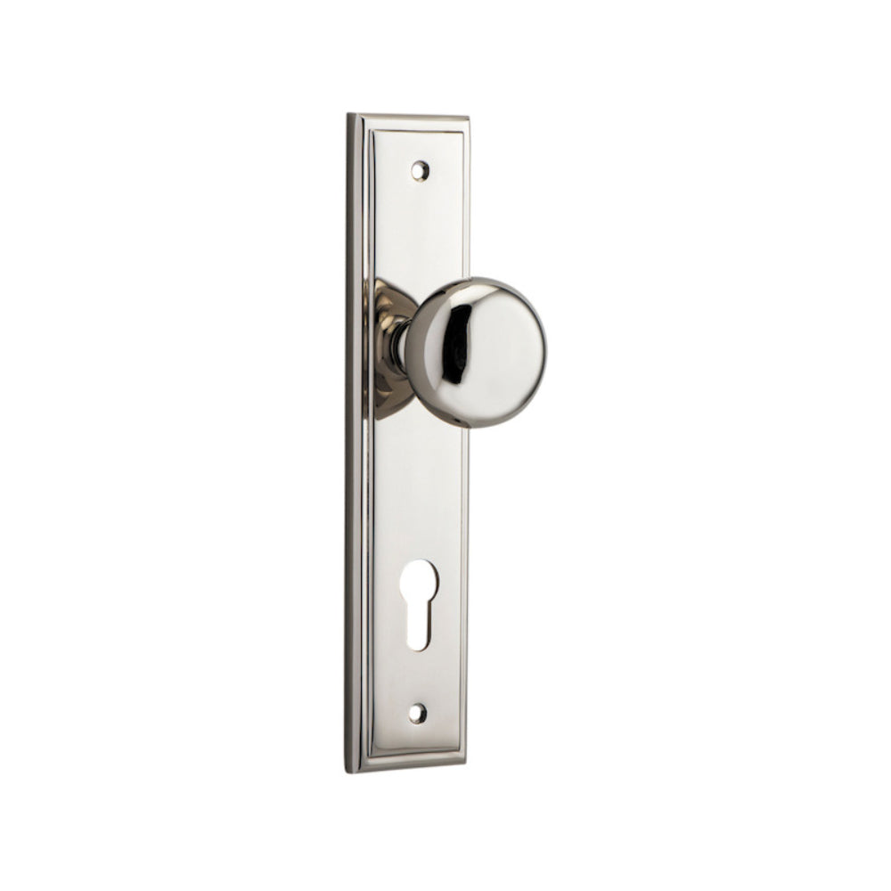 Door Knob Cambridge Stepped Euro Polished Nickel CTC85mm H237xW50xP67mm in Polished Nickel