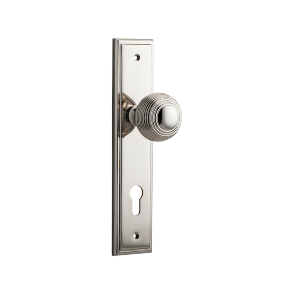 Door Knob Guildford Stepped Euro Polished Nickel CTC85mm H237xW50xP60mm in Polished Nickel