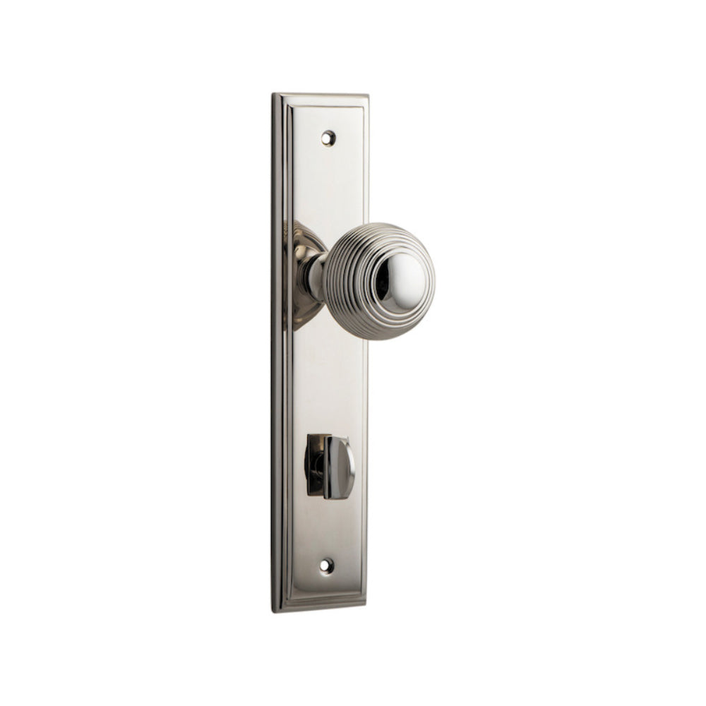 Door Knob Guildford Stepped Privacy Polished Nickel CTC85mm H237xW50xP60mm in Polished Nickel
